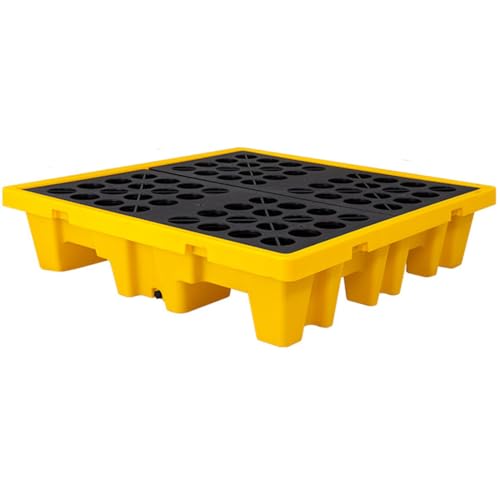 GJBMXSM auffangwanne Für 1/2/4 Fässer, Stapelbare Modulare Auslaufsichere Auffangpalette Mit Abfluss Und Gabelstaplertaschen, Polyethylen-Basis Für Lagerhallen Und Fabriken,130 * 130 * 30cm von GJBMXSM