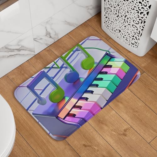 Bunte Fußmatte mit Klaviertastatur, Musiknoten, rutschfest, saugfähig, Badteppich, weich, waschbar, Bodenmatte, moderner Teppich für stilvolle Küche, Schlafzimmer, Badezimmer, Dekoration, 40,6 x 61 cm Bunte Fußmatte mit Klaviertastatur, Musiknoten, rutschfest, saugfähig, Badteppich, weich, waschbar, Bodenmatte, moderner Teppich für stilvolle Küche, Schlafzimmer, Badezimmer, Dekoration, 40,6 x 61 cm von GJHKSSVB