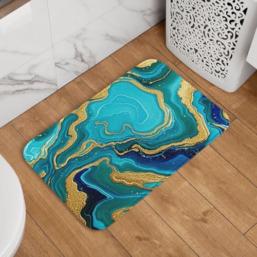 Fußmatte, türkis, blau-goldfarben, Marmor-Fußmatte, rutschfest, saugfähig, Badteppich, weich, waschbar, Bodenmatte, moderner Teppich für stilvolle Küche, Schlafzimmer, Badezimmer, Dekoration, 40,6 x Fußmatte, türkis, blau-goldfarben, Marmor-Fußmatte, rutschfest, saugfähig, Badteppich, weich, waschbar, Bodenmatte, moderner Teppich für stilvolle Küche, Schlafzimmer, Badezimmer, Dekoration, 40,6 x von GJHKSSVB