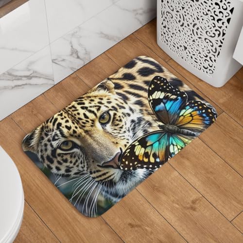 Fußmatte mit Leoparden- und Schmetterlingsmotiv, rutschfest, saugfähig, weich, waschbar, Bodenmatte, moderner Teppich für stilvolle Küche, Schlafzimmer, Badezimmer, Dekoration, 40,6 x 61 cm Fußmatte mit Leoparden- und Schmetterlingsmotiv, rutschfest, saugfähig, weich, waschbar, Bodenmatte, moderner Teppich für stilvolle Küche, Schlafzimmer, Badezimmer, Dekoration, 40,6 x 61 cm von GJHKSSVB