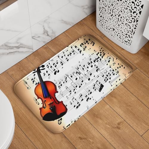 Fußmatte mit Violinennoten, rutschfest, saugfähig, Badteppich, weich, waschbar, Bodenmatte, moderner Teppich für stilvolle Küche, Schlafzimmer, Badezimmer, Dekoration, 40,6 x 61 cm Fußmatte mit Violinennoten, rutschfest, saugfähig, Badteppich, weich, waschbar, Bodenmatte, moderner Teppich für stilvolle Küche, Schlafzimmer, Badezimmer, Dekoration, 40,6 x 61 cm von GJHKSSVB
