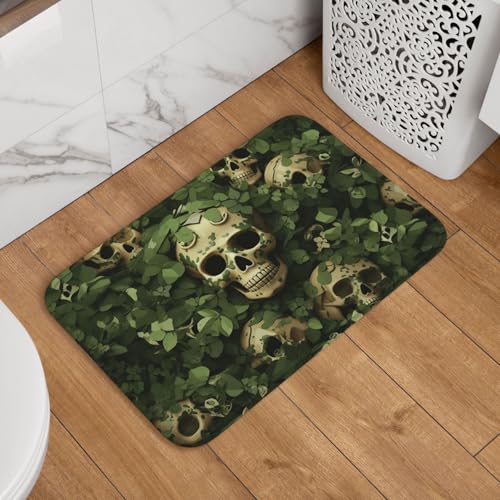 Fußmatte mit grünem Hintergrund, Totenkopf und Blättern, rutschfest, saugfähig, Badteppich, weich, waschbar, Bodenmatte, moderner Teppich für stilvolle Küche, Schlafzimmer, Badezimmer, Dekoration Fußmatte mit grünem Hintergrund, Totenkopf und Blättern, rutschfest, saugfähig, Badteppich, weich, waschbar, Bodenmatte, moderner Teppich für stilvolle Küche, Schlafzimmer, Badezimmer, Dekoration von GJHKSSVB