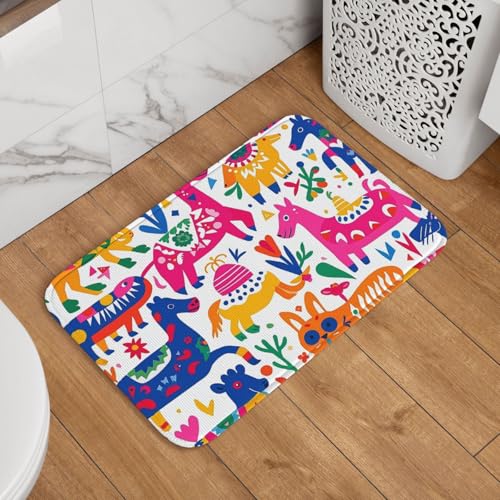 Fußmatte mit mexikanischen Otomi-Tieren, rutschfest, saugfähig, Badteppich, weich, waschbar, Bodenmatte, moderner Teppich für stilvolle Küche, Schlafzimmer, Badezimmer, Dekoration, 40,6 x 61 cm Fußmatte mit mexikanischen Otomi-Tieren, rutschfest, saugfähig, Badteppich, weich, waschbar, Bodenmatte, moderner Teppich für stilvolle Küche, Schlafzimmer, Badezimmer, Dekoration, 40,6 x 61 cm von GJHKSSVB