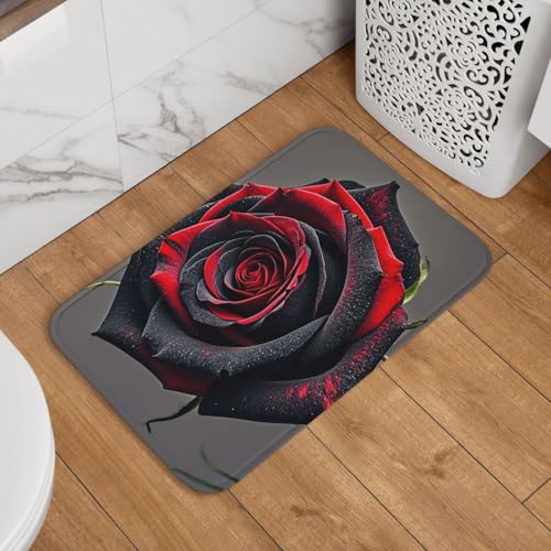 Fußmatte mit roten und schwarzen Rosen, rutschfest, saugfähig, Badteppich, weich, waschbar, Bodenmatte, moderner Teppich für stilvolle Küche, Schlafzimmer, Badezimmer, Dekoration, 40,6 x 61 cm Fußmatte mit roten und schwarzen Rosen, rutschfest, saugfähig, Badteppich, weich, waschbar, Bodenmatte, moderner Teppich für stilvolle Küche, Schlafzimmer, Badezimmer, Dekoration, 40,6 x 61 cm von GJHKSSVB