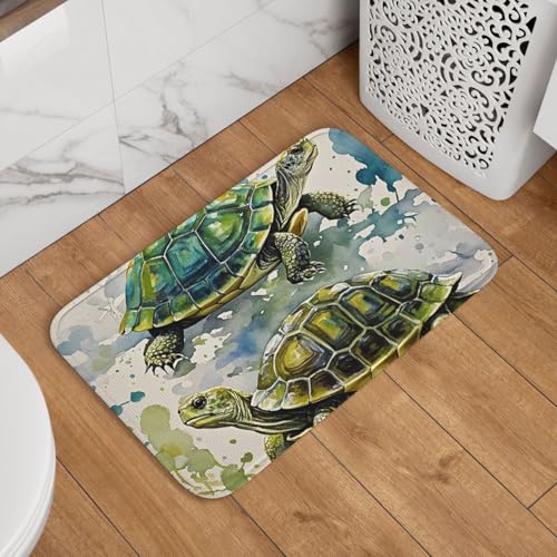 Fußmatte mit zwei Schildkröten, Wasserfarben, rutschfest, saugfähig, Badteppich, weich, waschbar, Bodenmatte, moderner Teppich für stilvolle Küche, Schlafzimmer, Badezimmer, Dekoration, 40,6 x 61 cm Fußmatte mit zwei Schildkröten, Wasserfarben, rutschfest, saugfähig, Badteppich, weich, waschbar, Bodenmatte, moderner Teppich für stilvolle Küche, Schlafzimmer, Badezimmer, Dekoration, 40,6 x 61 cm von GJHKSSVB