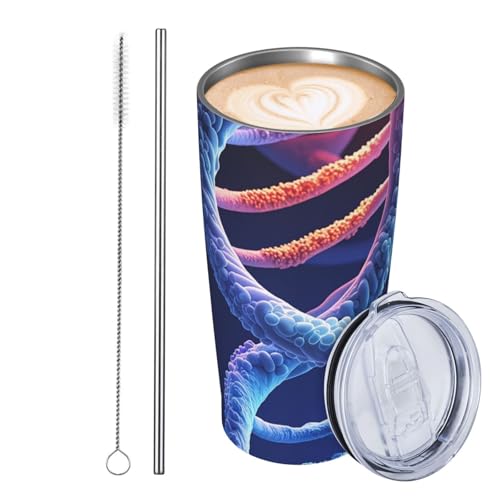 GJHKSSVB DNA Genetic Helix Trinkbecher, Edelstahl, isoliert, auslaufsicher, Reise-Kaffeetasse mit Deckel und Strohhalm, Trinkbecher, Geschenke für Frauen, Männer, Liebhaber, 590 ml von GJHKSSVB