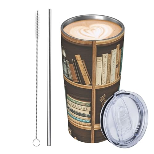 GJHKSSVB Retro-Bücherregal, 590 ml, isolierter Reisebecher, auslaufsicher, Reise-Kaffeetasse mit Deckel und Strohhalm, Trinkbecher, Geschenke für Frauen, Männer, Liebhaber GJHKSSVB Retro-Bücherregal, 590 ml, isolierter Reisebecher, auslaufsicher, Reise-Kaffeetasse mit Deckel und Strohhalm, Trinkbecher, Geschenke für Frauen, Männer, Liebhaber von GJHKSSVB