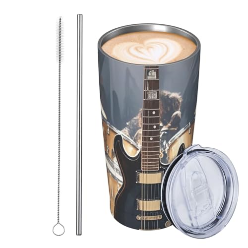 GJHKSSVB Rock Music Trinkbecher aus Edelstahl, isoliert, auslaufsicher, Reise-Kaffeetasse mit Deckel und Strohhalm, Trinkbecher, Geschenke für Frauen, Männer, Liebhaber, 590 ml von GJHKSSVB