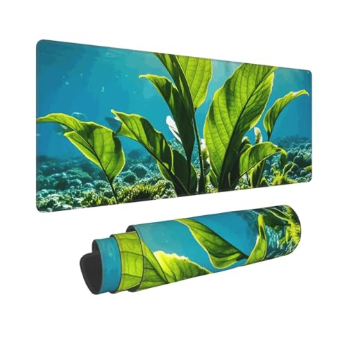 Großes Gaming-Mauspad, 30,5 x 80 cm, erweitertes XXL-Mauspad mit genähten Kanten, rutschfest, lange Schreibtischunterlage, Grün, Meerblau, Seetang, Schreibtischunterlage für Tastatur, Zuhause, Büro Großes Gaming-Mauspad, 30,5 x 80 cm, erweitertes XXL-Mauspad mit genähten Kanten, rutschfest, lange Schreibtischunterlage, Grün, Meerblau, Seetang, Schreibtischunterlage für Tastatur, Zuhause, Büro von GJHKSSVB