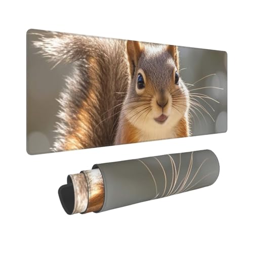 Großes Gaming-Mauspad, 30,5 x 80 cm, erweitertes XXL-Mauspad mit genähten Kanten, rutschfeste, lange Schreibtischunterlage, Eichhörnchen, lustige Tier-Schreibtischunterlage für Tastatur, Zuhause, Büro von GJHKSSVB