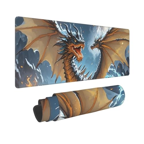 Großes Gaming-Mauspad, 30,5 x 80 cm, erweitertes XXL-Mauspad mit genähten Kanten, rutschfeste, lange Schreibtischunterlage, Feuer- und Eisdrachen, Schreibtischunterlage für Tastatur, Zuhause, Büro Großes Gaming-Mauspad, 30,5 x 80 cm, erweitertes XXL-Mauspad mit genähten Kanten, rutschfeste, lange Schreibtischunterlage, Feuer- und Eisdrachen, Schreibtischunterlage für Tastatur, Zuhause, Büro von GJHKSSVB