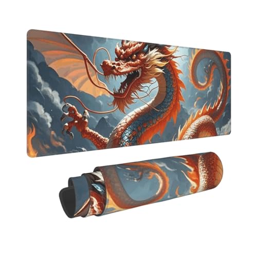 Großes Gaming-Mauspad, 30,5 x 80 cm, erweitertes XXL-Mauspad mit genähten Kanten, rutschfeste, lange Schreibtischunterlage, Feuerchinesischer Drache, Schreibtischunterlage für Tastatur, Zuhause, Büro Großes Gaming-Mauspad, 30,5 x 80 cm, erweitertes XXL-Mauspad mit genähten Kanten, rutschfeste, lange Schreibtischunterlage, Feuerchinesischer Drache, Schreibtischunterlage für Tastatur, Zuhause, Büro von GJHKSSVB