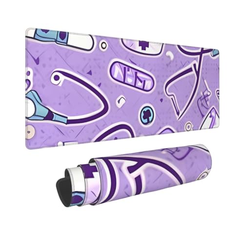 Großes Gaming-Mauspad, 30,5 x 80 cm, erweitertes XXL-Mauspad mit genähten Kanten, rutschfeste, lange Schreibtischunterlage, Krankenschwester-Muster, violette Schreibtischunterlage für Tastatur von GJHKSSVB