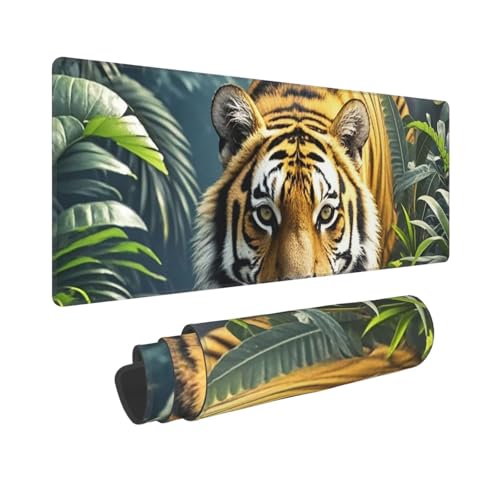 Großes Gaming-Mauspad, 30,5 x 80 cm, erweitertes XXL-Mauspad mit genähten Kanten, rutschfeste, lange Schreibtischunterlage, Tiger im Dschungel, Schreibtischunterlage für Tastatur, Zuhause, Büro Großes Gaming-Mauspad, 30,5 x 80 cm, erweitertes XXL-Mauspad mit genähten Kanten, rutschfeste, lange Schreibtischunterlage, Tiger im Dschungel, Schreibtischunterlage für Tastatur, Zuhause, Büro von GJHKSSVB