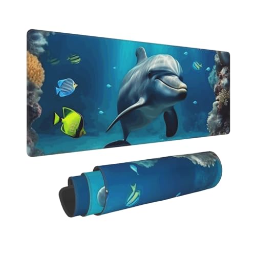 Großes Gaming-Mauspad, 30,5 x 80 cm, erweitertes XXL-Mauspad mit genähten Kanten, rutschfeste, lange Schreibtischunterlage, Unterwasserwelt, Delfin, Schreibtischunterlage für Tastatur, Zuhause, Büro Großes Gaming-Mauspad, 30,5 x 80 cm, erweitertes XXL-Mauspad mit genähten Kanten, rutschfeste, lange Schreibtischunterlage, Unterwasserwelt, Delfin, Schreibtischunterlage für Tastatur, Zuhause, Büro von GJHKSSVB