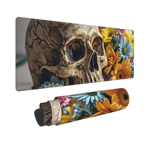 Großes Gaming-Mauspad, 30,5 x 80 cm, erweitertes XXL-Mauspad mit genähten Kanten, rutschfeste, lange Schreibtischunterlage, antiker Totenkopf und Blumen, Schreibtischunterlage für Tastatur, Zuhause Großes Gaming-Mauspad, 30,5 x 80 cm, erweitertes XXL-Mauspad mit genähten Kanten, rutschfeste, lange Schreibtischunterlage, antiker Totenkopf und Blumen, Schreibtischunterlage für Tastatur, Zuhause von GJHKSSVB
