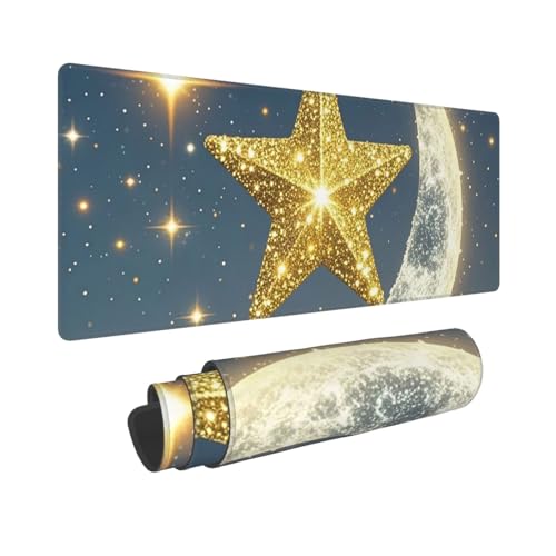 Großes Gaming-Mauspad, 30,5 x 80 cm, erweitertes XXL-Mauspad mit genähten Kanten, rutschfeste, lange Schreibtischunterlage, goldene Sterne und Mond, Schreibtischunterlage für Tastatur, Zuhause, Büro Großes Gaming-Mauspad, 30,5 x 80 cm, erweitertes XXL-Mauspad mit genähten Kanten, rutschfeste, lange Schreibtischunterlage, goldene Sterne und Mond, Schreibtischunterlage für Tastatur, Zuhause, Büro von GJHKSSVB