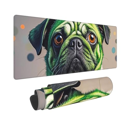 Großes Gaming-Mauspad, 30,5 x 80 cm, erweitertes XXL-Mauspad mit genähten Kanten, rutschfeste, lange Schreibtischunterlage, grün gepunktet, Mops, Schreibtischunterlage für Tastatur, Zuhause, Büro Großes Gaming-Mauspad, 30,5 x 80 cm, erweitertes XXL-Mauspad mit genähten Kanten, rutschfeste, lange Schreibtischunterlage, grün gepunktet, Mops, Schreibtischunterlage für Tastatur, Zuhause, Büro von GJHKSSVB