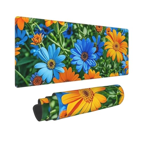 Großes Gaming-Mauspad, 30,5 x 80 cm, erweitertes XXL-Mauspad mit genähten Kanten, rutschfeste, lange Schreibtischunterlage, orangefarbene und blaue Blumen, Schreibtischunterlage für Tastatur, Zuhause Großes Gaming-Mauspad, 30,5 x 80 cm, erweitertes XXL-Mauspad mit genähten Kanten, rutschfeste, lange Schreibtischunterlage, orangefarbene und blaue Blumen, Schreibtischunterlage für Tastatur, Zuhause von GJHKSSVB