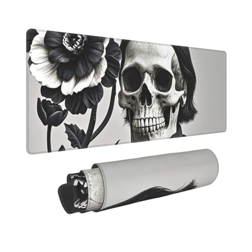 Großes Gaming-Mauspad, 30,5 x 80 cm, erweitertes XXL-Mauspad mit genähten Kanten, rutschfeste, lange Schreibtischunterlage, schwarz-weiße Blumen und Totenkopf, Schreibtischunterlage für Tastatur Großes Gaming-Mauspad, 30,5 x 80 cm, erweitertes XXL-Mauspad mit genähten Kanten, rutschfeste, lange Schreibtischunterlage, schwarz-weiße Blumen und Totenkopf, Schreibtischunterlage für Tastatur von GJHKSSVB