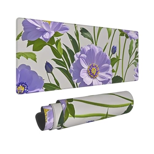 Großes Gaming-Mauspad, 30,5 x 80 cm, erweitertes XXL-Mauspad mit genähten Kanten, rutschfeste, lange Schreibtischunterlage, violetter Blumen-Stil, Schreibtischunterlage für Tastatur, Zuhause, Büro von GJHKSSVB