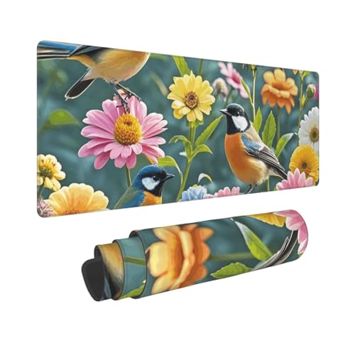 Großes Gaming-Mauspad, 30,5 x 80 cm, erweitertes XXL-Mauspad mit genähten Kanten, rutschfeste, lange Schreibtischunterlage für Garten, mit Vögeln und Blumen, Schreibtischunterlage für Tastatur Großes Gaming-Mauspad, 30,5 x 80 cm, erweitertes XXL-Mauspad mit genähten Kanten, rutschfeste, lange Schreibtischunterlage für Garten, mit Vögeln und Blumen, Schreibtischunterlage für Tastatur von GJHKSSVB