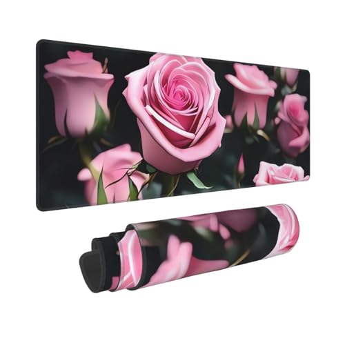 Großes Gaming-Mauspad, 30,5 x 80 cm, erweitertes XXL-Mauspad mit genähten Kanten, rutschfeste, lange Schreibtischunterlage mit rosa Rosen-Druck, Schreibtischunterlage für Tastatur, Zuhause, Büro Großes Gaming-Mauspad, 30,5 x 80 cm, erweitertes XXL-Mauspad mit genähten Kanten, rutschfeste, lange Schreibtischunterlage mit rosa Rosen-Druck, Schreibtischunterlage für Tastatur, Zuhause, Büro von GJHKSSVB