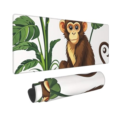 Großes Gaming-Mauspad, 30,5 x 80 cm, verlängertes XXL-Mauspad mit genähten Kanten, rutschfeste, lange Schreibtischunterlage, Affe und Pflanze, 2 Stück, Schreibtischunterlage für Tastatur, Zuhause von GJHKSSVB