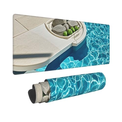 Großes Gaming-Mauspad, 30,5 x 80 cm, verlängertes XXL-Mauspad mit genähten Kanten, rutschfeste, lange Schreibtischunterlage, Blau, Aqua-Pool-Wasser-Schreibtischunterlage für Tastatur, Zuhause, Büro Großes Gaming-Mauspad, 30,5 x 80 cm, verlängertes XXL-Mauspad mit genähten Kanten, rutschfeste, lange Schreibtischunterlage, Blau, Aqua-Pool-Wasser-Schreibtischunterlage für Tastatur, Zuhause, Büro von GJHKSSVB