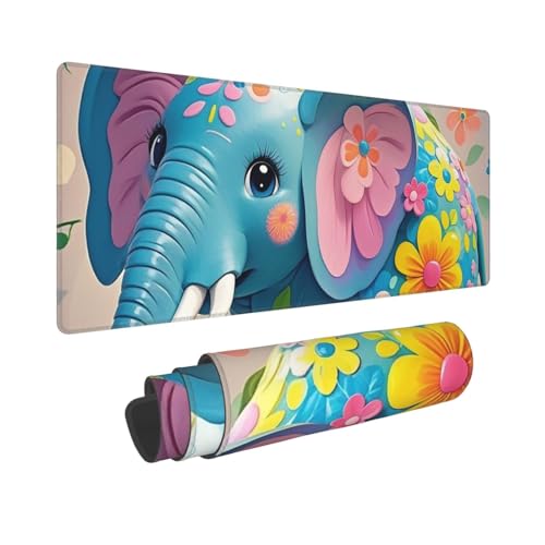 Großes Gaming-Mauspad, 30,5 x 80 cm, verlängertes XXL-Mauspad mit genähten Kanten, rutschfeste, lange Schreibtischunterlage, Blume, Cartoon-Elefant, Schreibtischunterlage für Tastatur, Zuhause, Büro Großes Gaming-Mauspad, 30,5 x 80 cm, verlängertes XXL-Mauspad mit genähten Kanten, rutschfeste, lange Schreibtischunterlage, Blume, Cartoon-Elefant, Schreibtischunterlage für Tastatur, Zuhause, Büro von GJHKSSVB