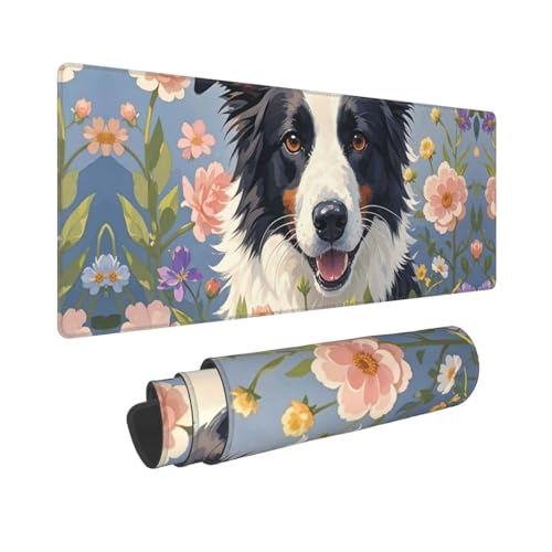 Großes Gaming-Mauspad, 30,5 x 80 cm, verlängertes XXL-Mauspad mit genähten Kanten, rutschfeste, lange Schreibtischunterlage, Border Collie, Blumen, Schreibtischunterlage für Tastatur, Zuhause, Büro Großes Gaming-Mauspad, 30,5 x 80 cm, verlängertes XXL-Mauspad mit genähten Kanten, rutschfeste, lange Schreibtischunterlage, Border Collie, Blumen, Schreibtischunterlage für Tastatur, Zuhause, Büro von GJHKSSVB