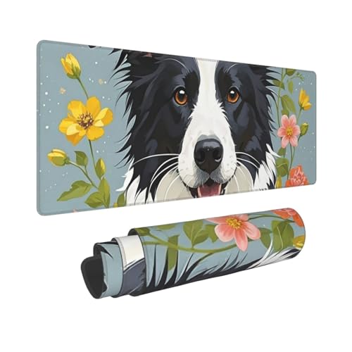 Großes Gaming-Mauspad, 30,5 x 80 cm, verlängertes XXL-Mauspad mit genähten Kanten, rutschfeste, lange Schreibtischunterlage, Border Collie, Blumen, Schreibtischunterlage für Tastatur, Zuhause, Büro Großes Gaming-Mauspad, 30,5 x 80 cm, verlängertes XXL-Mauspad mit genähten Kanten, rutschfeste, lange Schreibtischunterlage, Border Collie, Blumen, Schreibtischunterlage für Tastatur, Zuhause, Büro von GJHKSSVB