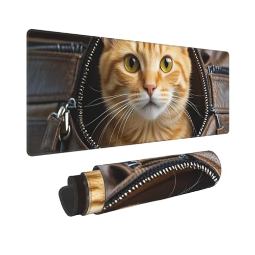 Großes Gaming-Mauspad, 30,5 x 80 cm, verlängertes XXL-Mauspad mit genähten Kanten, rutschfeste, lange Schreibtischunterlage, Katze, die aus Reißverschluss schaut, Ledertasche, Schreibtischunterlage Großes Gaming-Mauspad, 30,5 x 80 cm, verlängertes XXL-Mauspad mit genähten Kanten, rutschfeste, lange Schreibtischunterlage, Katze, die aus Reißverschluss schaut, Ledertasche, Schreibtischunterlage von GJHKSSVB