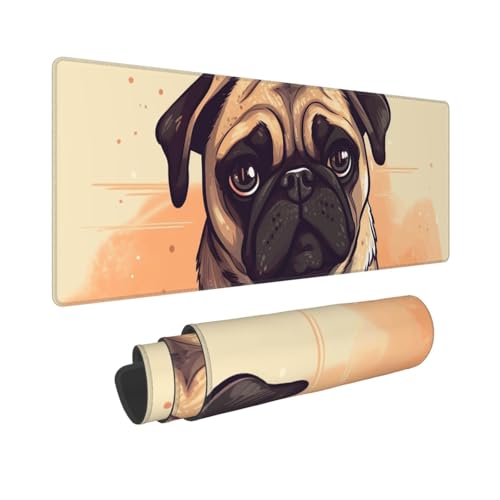 Großes Gaming-Mauspad, 30,5 x 80 cm, verlängertes XXL-Mauspad mit genähten Kanten, rutschfeste, lange Schreibtischunterlage, Mops, Cartoon-Schreibtischunterlage für Tastatur, Zuhause, Büro, Gaming Großes Gaming-Mauspad, 30,5 x 80 cm, verlängertes XXL-Mauspad mit genähten Kanten, rutschfeste, lange Schreibtischunterlage, Mops, Cartoon-Schreibtischunterlage für Tastatur, Zuhause, Büro, Gaming von GJHKSSVB
