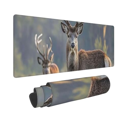 Großes Gaming-Mauspad, 30,5 x 80 cm, verlängertes XXL-Mauspad mit genähten Kanten, rutschfeste, lange Schreibtischunterlage, Natur, Wildtiere, Hirsche, Schreibtischunterlage für Tastatur, Zuhause von GJHKSSVB
