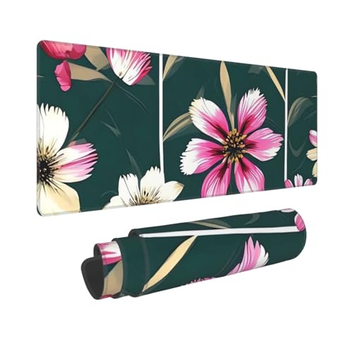 Großes Gaming-Mauspad, 30,5 x 80 cm, verlängertes XXL-Mauspad mit genähten Kanten, rutschfeste, lange Schreibtischunterlage, Pflanzen, Blumen, Schreibtischunterlage für Tastatur, Zuhause, Büro, Gaming von GJHKSSVB