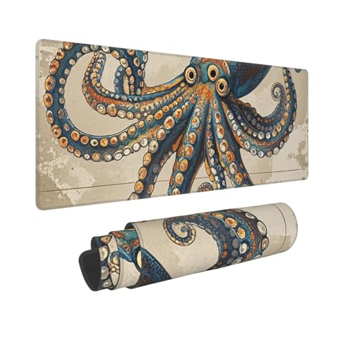 Großes Gaming-Mauspad, 30,5 x 80 cm, verlängertes XXL-Mauspad mit genähten Kanten, rutschfeste, lange Schreibtischunterlage, Retro-Oktopus-Schreibtischunterlage für Tastatur, Zuhause, Büro, Gaming Großes Gaming-Mauspad, 30,5 x 80 cm, verlängertes XXL-Mauspad mit genähten Kanten, rutschfeste, lange Schreibtischunterlage, Retro-Oktopus-Schreibtischunterlage für Tastatur, Zuhause, Büro, Gaming von GJHKSSVB