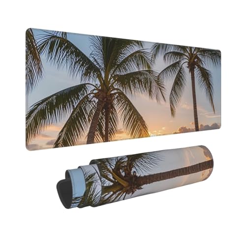 Großes Gaming-Mauspad, 30,5 x 80 cm, verlängertes XXL-Mauspad mit genähten Kanten, rutschfeste, lange Schreibtischunterlage, Sonnenuntergang, Palme, Schreibtischunterlage für Tastatur, Zuhause, Büro Großes Gaming-Mauspad, 30,5 x 80 cm, verlängertes XXL-Mauspad mit genähten Kanten, rutschfeste, lange Schreibtischunterlage, Sonnenuntergang, Palme, Schreibtischunterlage für Tastatur, Zuhause, Büro von GJHKSSVB