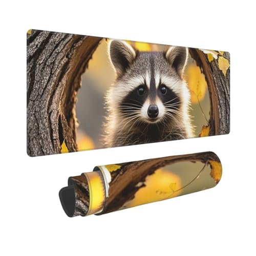Großes Gaming-Mauspad, 30,5 x 80 cm, verlängertes XXL-Mauspad mit genähten Kanten, rutschfeste, lange Schreibtischunterlage, Waschbär im Baumloch, Schreibtischunterlage für Tastatur, Zuhause, Büro Großes Gaming-Mauspad, 30,5 x 80 cm, verlängertes XXL-Mauspad mit genähten Kanten, rutschfeste, lange Schreibtischunterlage, Waschbär im Baumloch, Schreibtischunterlage für Tastatur, Zuhause, Büro von GJHKSSVB