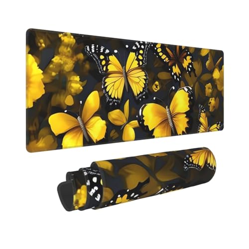 Großes Gaming-Mauspad, 30,5 x 80 cm, verlängertes XXL-Mauspad mit genähten Kanten, rutschfeste, lange Schreibtischunterlage, gelbe Blumen, Schmetterlinge, Schreibtischunterlage für Tastatur, Zuhause Großes Gaming-Mauspad, 30,5 x 80 cm, verlängertes XXL-Mauspad mit genähten Kanten, rutschfeste, lange Schreibtischunterlage, gelbe Blumen, Schmetterlinge, Schreibtischunterlage für Tastatur, Zuhause von GJHKSSVB