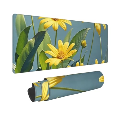 Großes Gaming-Mauspad, 30,5 x 80 cm, verlängertes XXL-Mauspad mit genähten Kanten, rutschfeste, lange Schreibtischunterlage, gelbe Blumen und Blätter, Schreibtischunterlage für Tastatur, Zuhause, Büro Großes Gaming-Mauspad, 30,5 x 80 cm, verlängertes XXL-Mauspad mit genähten Kanten, rutschfeste, lange Schreibtischunterlage, gelbe Blumen und Blätter, Schreibtischunterlage für Tastatur, Zuhause, Büro von GJHKSSVB