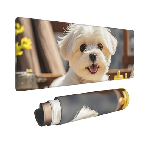 Großes Gaming-Mauspad, 30,5 x 80 cm, verlängertes XXL-Mauspad mit genähten Kanten, rutschfeste, lange Schreibtischunterlage, niedlicher Malteser-Welpe, Hund, Schreibtischunterlage für Tastatur Großes Gaming-Mauspad, 30,5 x 80 cm, verlängertes XXL-Mauspad mit genähten Kanten, rutschfeste, lange Schreibtischunterlage, niedlicher Malteser-Welpe, Hund, Schreibtischunterlage für Tastatur von GJHKSSVB