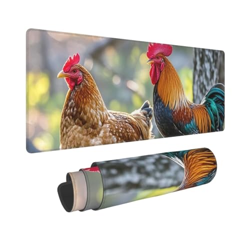 Großes Gaming-Mauspad, 30,5 x 80 cm, verlängertes XXL-Mauspad mit genähten Kanten, rutschfeste, lange Schreibtischunterlage, schöner Hahn, Henne Schreibtischunterlage für Tastatur, Zuhause, Büro Großes Gaming-Mauspad, 30,5 x 80 cm, verlängertes XXL-Mauspad mit genähten Kanten, rutschfeste, lange Schreibtischunterlage, schöner Hahn, Henne Schreibtischunterlage für Tastatur, Zuhause, Büro von GJHKSSVB