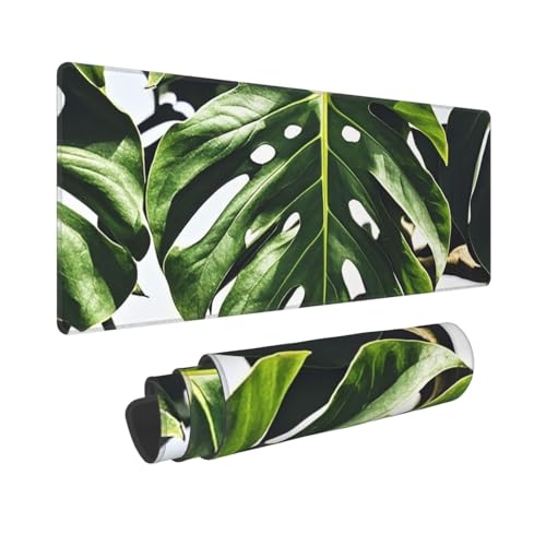 Großes Gaming-Mauspad, 30,5 x 80 cm, verlängertes XXL-Mauspad mit genähten Kanten, rutschfeste, lange Schreibtischunterlage, schwarz-grüne Blätter, Schreibtischunterlage für Tastatur, Zuhause, Büro Großes Gaming-Mauspad, 30,5 x 80 cm, verlängertes XXL-Mauspad mit genähten Kanten, rutschfeste, lange Schreibtischunterlage, schwarz-grüne Blätter, Schreibtischunterlage für Tastatur, Zuhause, Büro von GJHKSSVB