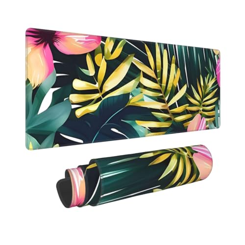 Großes Gaming-Mauspad, 30,5 x 80 cm, verlängertes XXL-Mauspad mit genähten Kanten, rutschfeste, lange Schreibtischunterlage, tropischer Sommer, hawaiianische Blumen, Palmenblätter Großes Gaming-Mauspad, 30,5 x 80 cm, verlängertes XXL-Mauspad mit genähten Kanten, rutschfeste, lange Schreibtischunterlage, tropischer Sommer, hawaiianische Blumen, Palmenblätter von GJHKSSVB