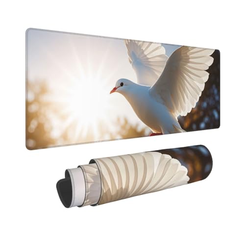 Großes Gaming-Mauspad, 30,5 x 80 cm, verlängertes XXL-Mauspad mit genähten Kanten, rutschfeste, lange Schreibtischunterlage, weiße Taube fliegt in der Sonne, Schreibtischunterlage für Tastatur Großes Gaming-Mauspad, 30,5 x 80 cm, verlängertes XXL-Mauspad mit genähten Kanten, rutschfeste, lange Schreibtischunterlage, weiße Taube fliegt in der Sonne, Schreibtischunterlage für Tastatur von GJHKSSVB
