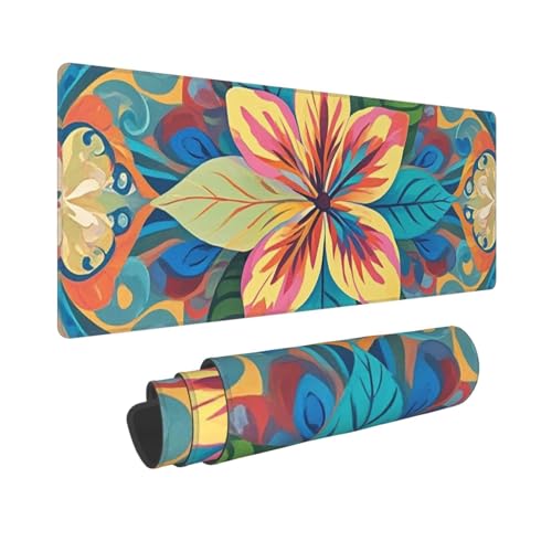 Großes Gaming-Mauspad, 30,5 x 80 cm, verlängertes XXL-Mauspad mit genähten Kanten, rutschfeste, lange Schreibtischunterlage mit Blumen und hawaiianischen Stammesmustern, Schreibtischunterlage für Großes Gaming-Mauspad, 30,5 x 80 cm, verlängertes XXL-Mauspad mit genähten Kanten, rutschfeste, lange Schreibtischunterlage mit Blumen und hawaiianischen Stammesmustern, Schreibtischunterlage für von GJHKSSVB