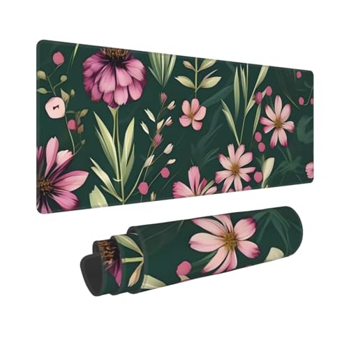 Großes Gaming-Mauspad, 30,5 x 80 cm, verlängertes XXL-Mauspad mit genähten Kanten, rutschfeste, lange Schreibtischunterlage mit Pflanzenblumen, Schreibtischunterlage für Tastatur, Zuhause, Büro von GJHKSSVB