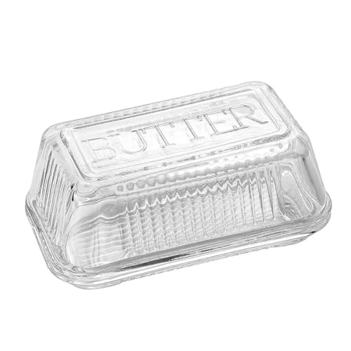 Kleine Butterdose aus Glas, Stilvolles Butter-Serviertablett Butterteller mit Deckel, Einfach zu bedienen und 100% Lebensmittelecht, 17 x 10 x 7 cm von GJIE