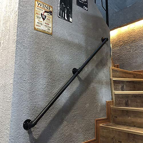 GJIF Handlauf, industrieller Windstangen-Wasserrohr-Treppenhandlauf, Wandhalterung, industrieller Eisen-Loft-Rohrhandlauf for Treppen, rustikales Schwarz (Size : 9ft/270cm) von GJIF